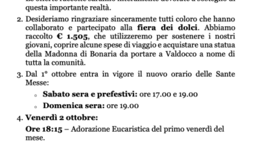 Avvisi – XXVI Tempo Ordinario