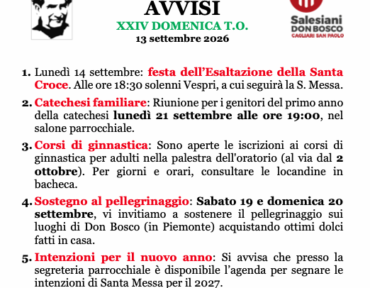 AVVISI – XXIV Tempo Ordinario