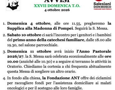 AVVISI – XXVII Tempo Ordinario